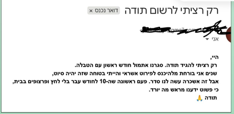 צילום מסך של הודעה מלקוחה